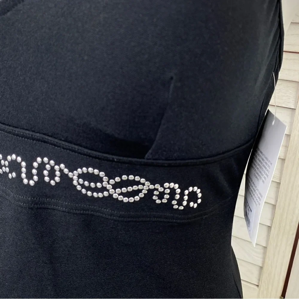 Maxine of‎ Hollywood Azul Swimsuit Studded One Piece Black Silver 16